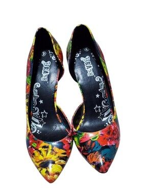 BRASH Neon Graffiti Abstract Pointed Heels Size 5 Punk Pop Art Pumps